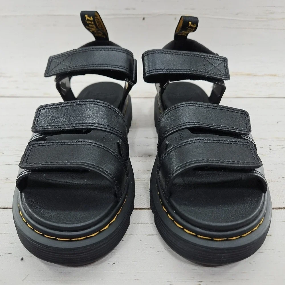 Dr Martens Klaire J Youth Junior Girls 5‎ Leather Black Strappy Sandals Adjust
